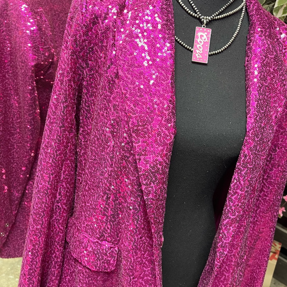 Fuchsia Sequin Blazer Jacket - Women's Sparkle Blazer - Picture 4 of 8